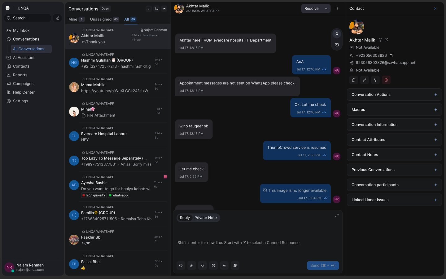 ThumbCrowd omnichannel customer support dashboard